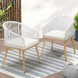 Set of Two Breeze Designer Outdoor Rope Chairs | White Soft Cushioned Patio Lounge Chairs