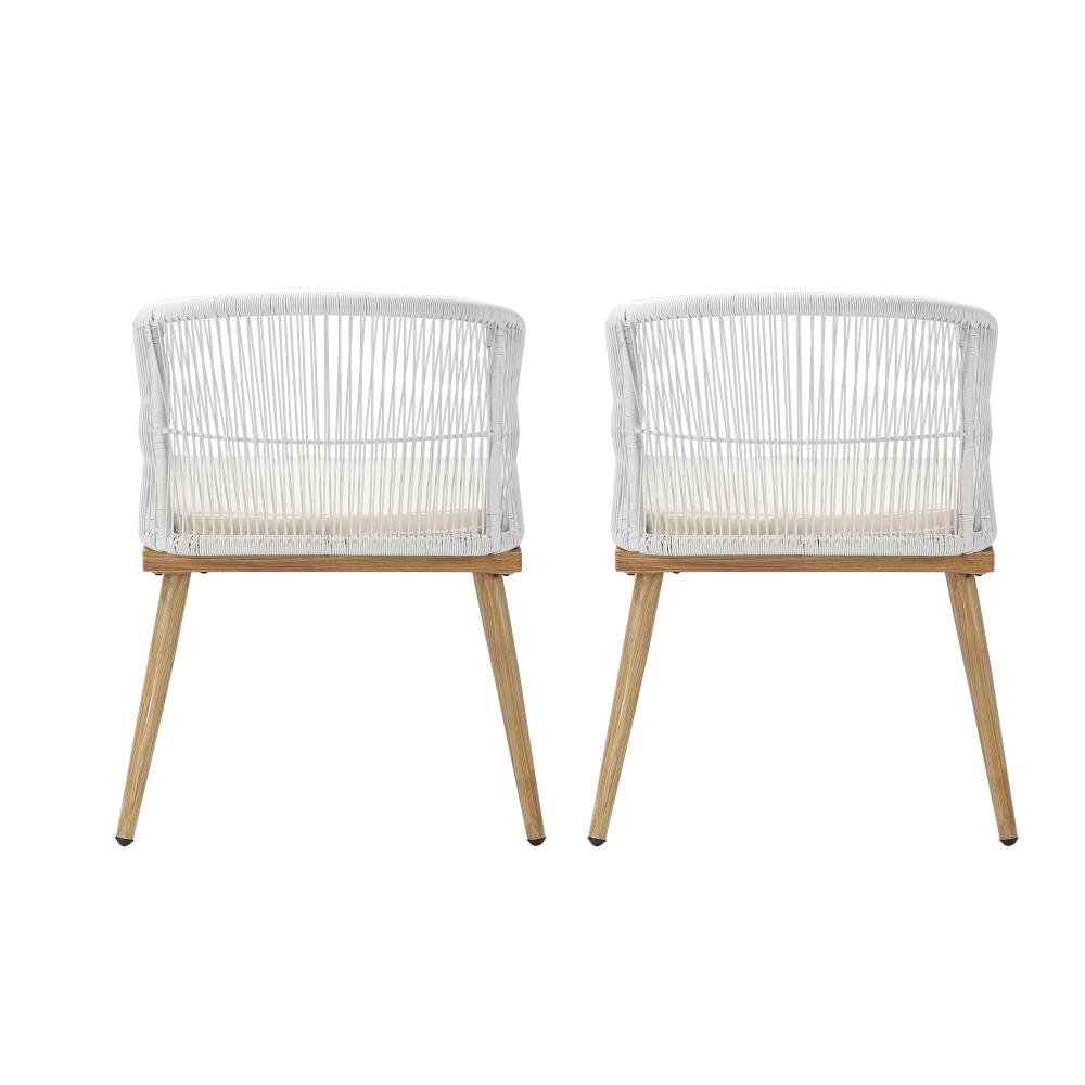 Set of Two Breeze Designer Outdoor Rope Chairs | White Soft Cushioned Patio Lounge Chairs