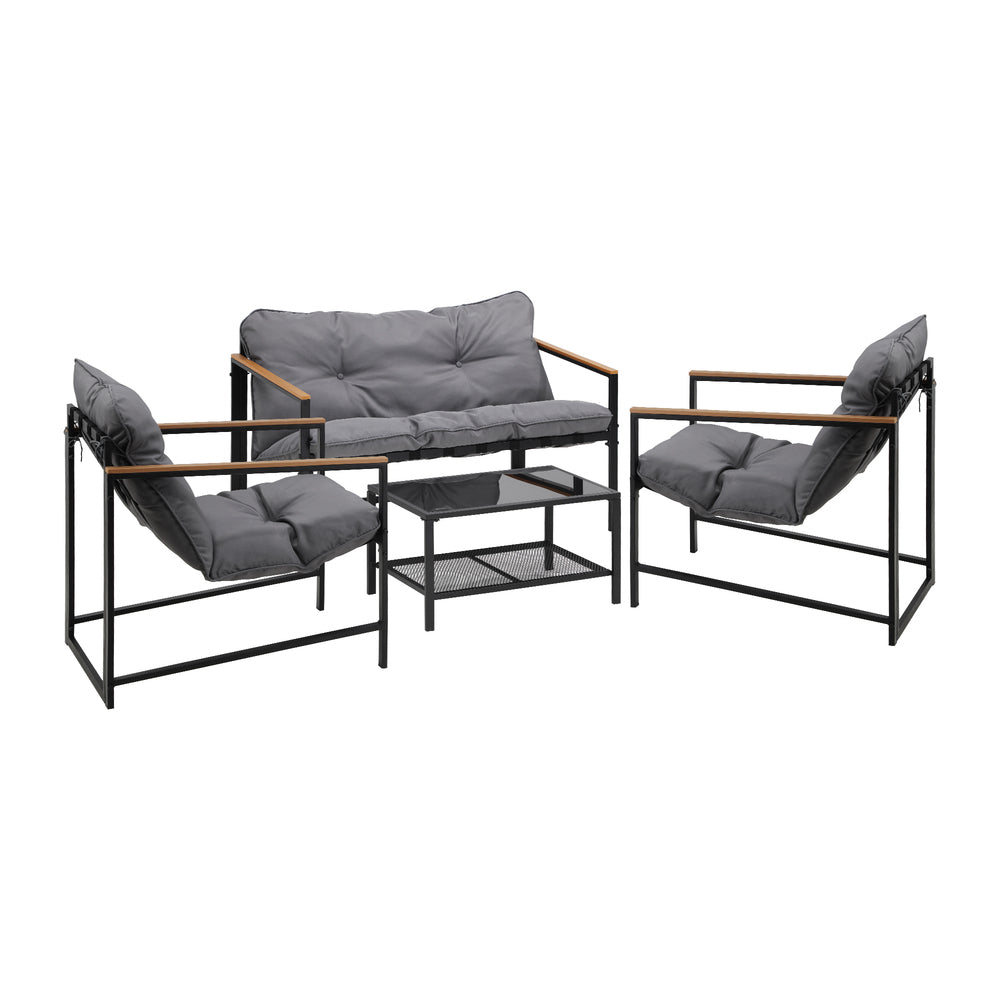 Parisi 4 Piece Outdoor Furniture Patio Set| Weather Resistant Padded Setting | 4pc Lounger Chair Set with Cushions