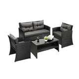 Luxury 4pc Wicker Outdoor Furniture Lounge Set | 4 Piece Rattan Sofa Chair Table Patio Set | 2 Colours