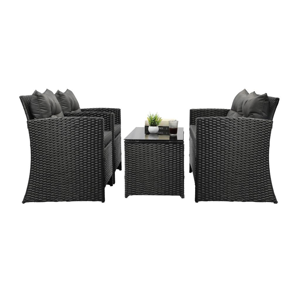 Luxury 4pc Wicker Outdoor Furniture Lounge Set | 4 Piece Rattan Sofa Chair Table Patio Set | 2 Colours