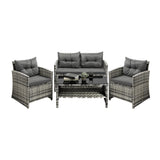 Luxury 4pc Wicker Outdoor Furniture Lounge Set | 4 Piece Rattan Sofa Chair Table Patio Set | 2 Colours