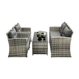 Luxury 4pc Wicker Outdoor Furniture Lounge Set | 4 Piece Rattan Sofa Chair Table Patio Set | 2 Colours