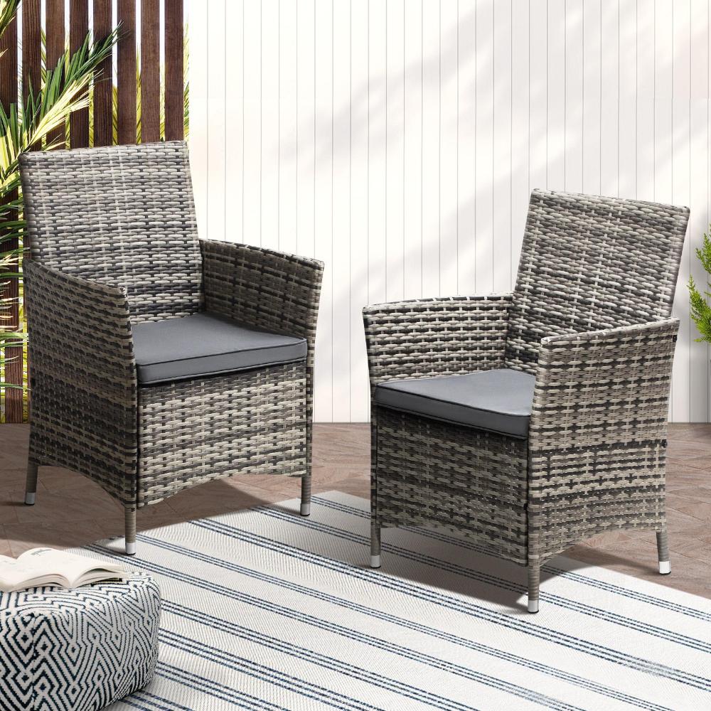 Set of Two Comfy Modern Weatherproof Outdoor Chairs with Cushions | Indoor Outdoor Patio Balcony Chairs