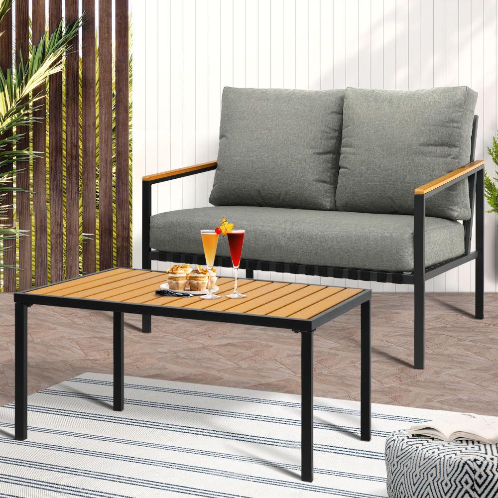 Peruzzi Deluxe Outdoor Furniture Set | Cushioned Metal Wood Patio Setting in 4 Combinations