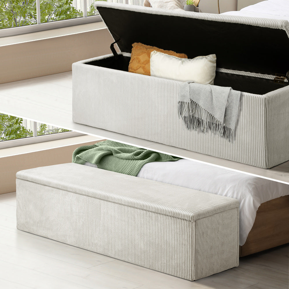 Milo Luxe Premium Two in One XL Ottoman Storage Box and Seating Bench | Cushioned Soft Velvet Ripple Blanket Box