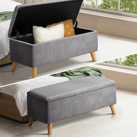 Parisi Luxe Premium Two in One Ottoman Storage Box and Seating Bench | Cushioned Soft Velvet Ripple Blanket Box