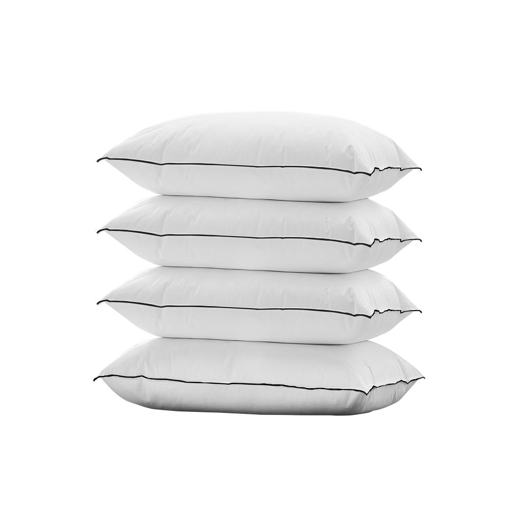 Set of Four Luxore 100% Cotton Cover Plush Medium Pillows | Hotel Quality Medium Soft Microfibre Pillows