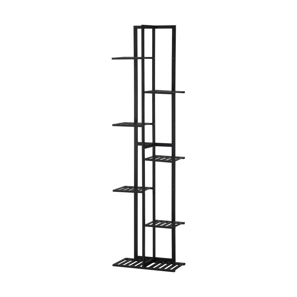 Natura 7 or 12 Tier Black Bamboo Plant Stand Tower | Multi Level Plant Flower Pot Shelf Rack Décor Stand Display Unit