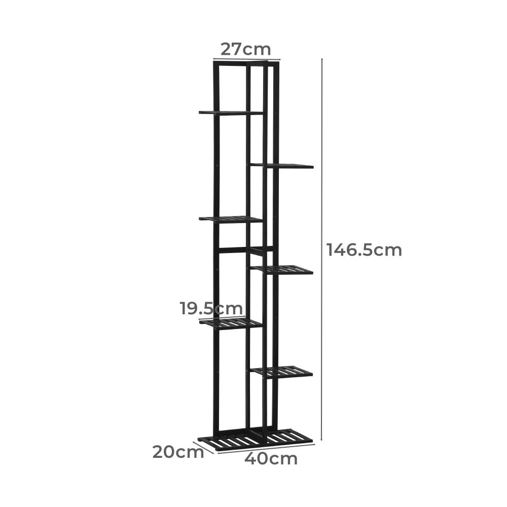 Natura 7 or 12 Tier Black Bamboo Plant Stand Tower | Multi Level Plant Flower Pot Shelf Rack Décor Stand Display Unit