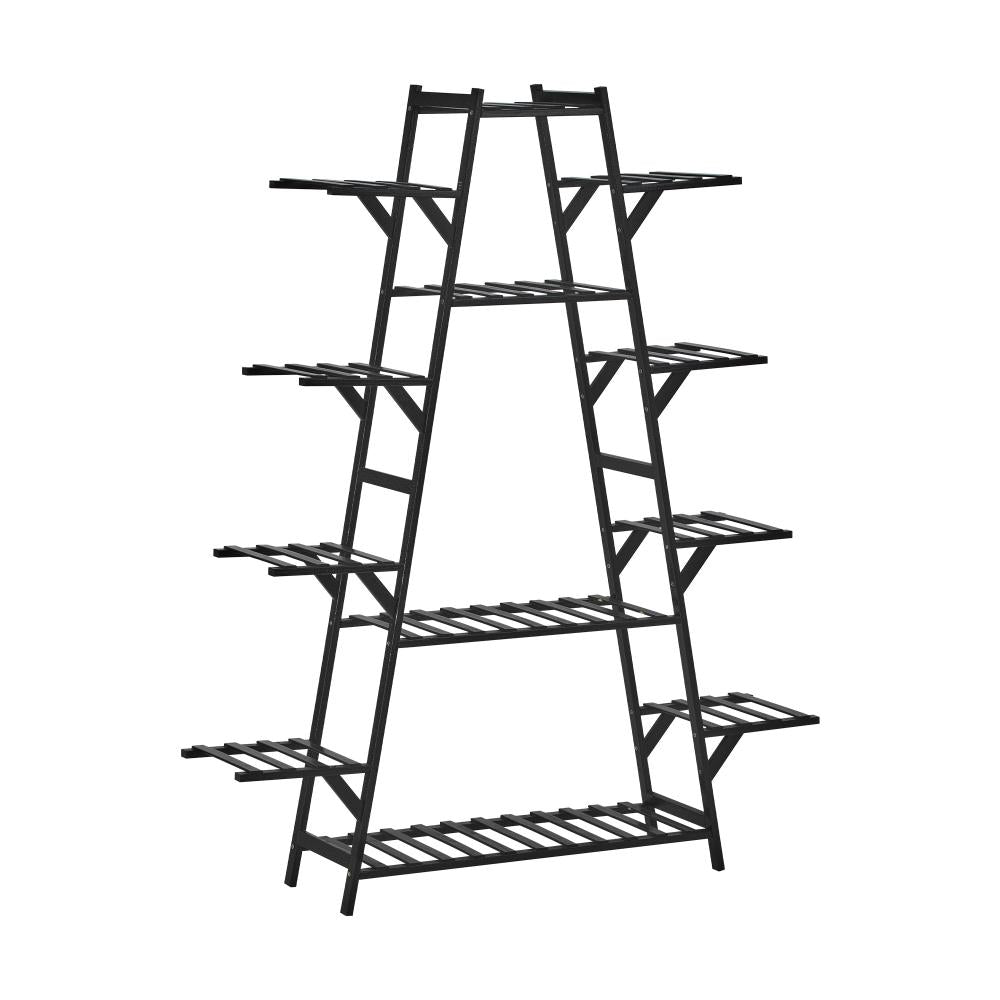 Natura 7 or 12 Tier Black Bamboo Plant Stand Tower | Multi Level Plant Flower Pot Shelf Rack Décor Stand Display Unit