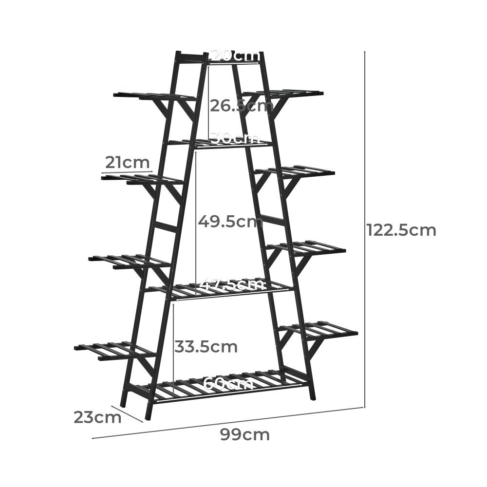 Natura 7 or 12 Tier Black Bamboo Plant Stand Tower | Multi Level Plant Flower Pot Shelf Rack Décor Stand Display Unit