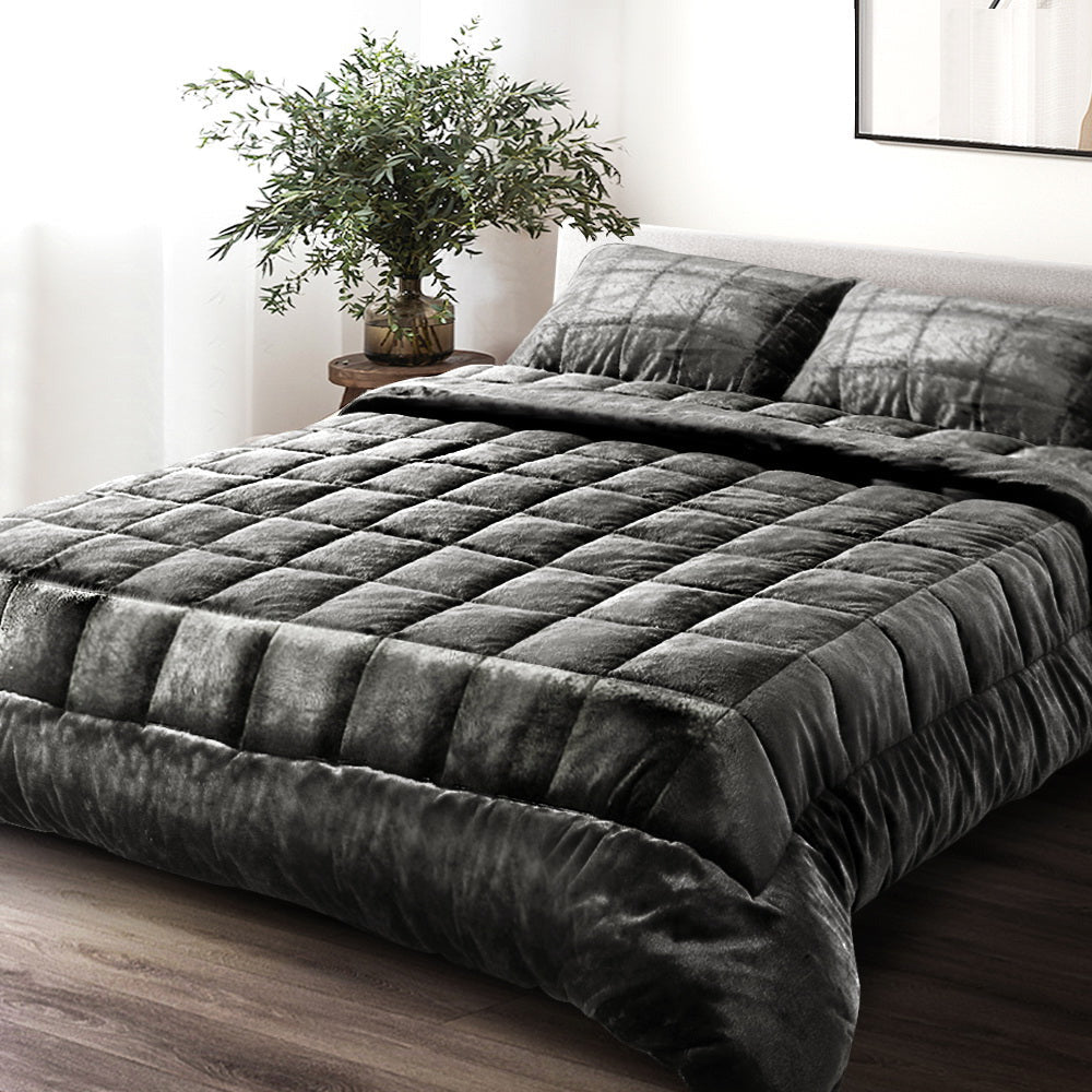 Nuvola Soft Touch Faux Mink Thermal 500GSM Comforter Set | 3pc Ultra Warm Bedding Quilt Set Q|K|SK