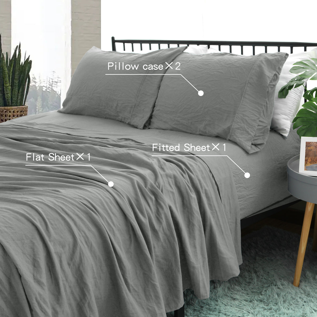 Ramesses 2000TC Soft Pebble Wash Sheet Set | Vintage Wash Breathable Sheets | 5 Sizes - 5 Colours