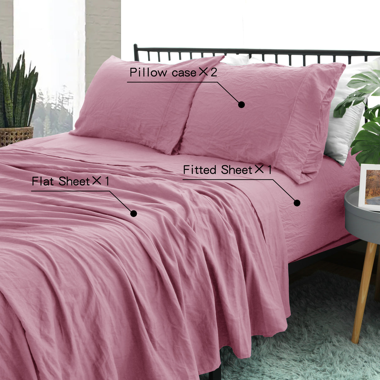 Ramesses 2000TC Soft Pebble Wash Sheet Set | Vintage Wash Breathable Sheets | 5 Sizes - 5 Colours