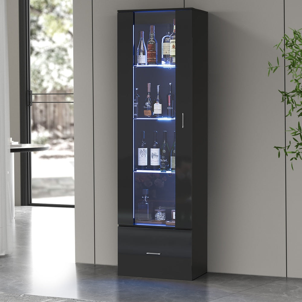 Starque LED Modern High Gloss Display Cabinet | 4 Tier Décor Drinks Storage Unit | 2 Finishes