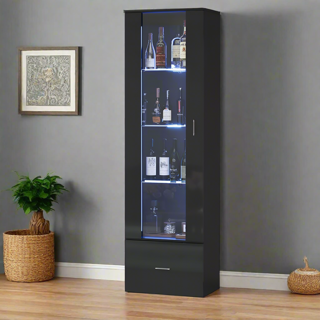 Starque LED Modern High Gloss Display Cabinet | 4 Tier Décor Drinks Storage Unit