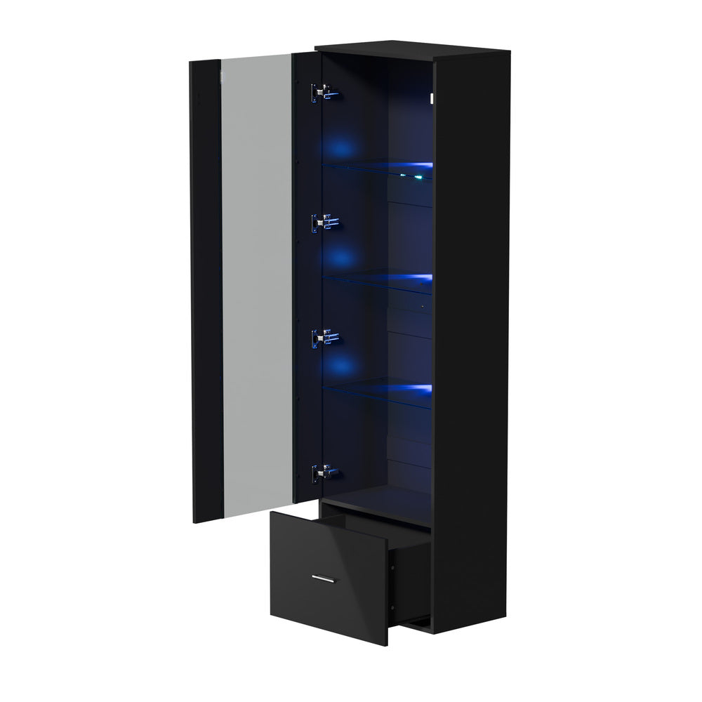 Starque LED Modern High Gloss Display Cabinet | 4 Tier Décor Drinks Storage Unit | 2 Finishes