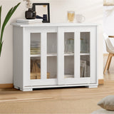 Belgrado Modern 2 Drawer Sideboard Glass Door Buffet | Contemporary Display Storage Cabinet