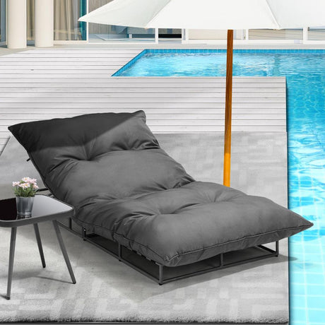 Azzuro Plush Cushioned Weatherproof Outdoor Lounger in Grey | Adjustable Outdoor Pool Day Bed Lounger