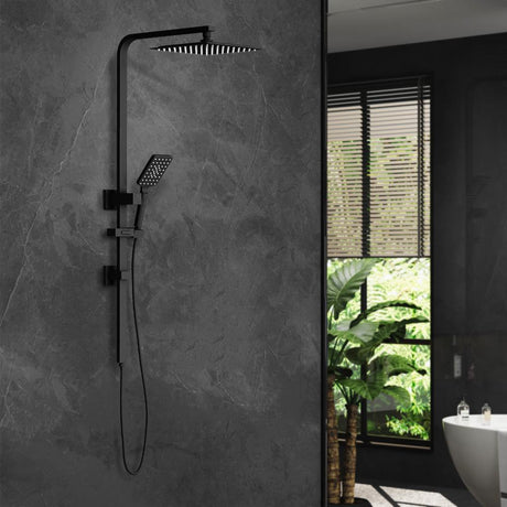 Super High Quality Shower Rail Mixer System In Black or Chrome | Square 3 Mode 10" Rain Shower Head & Handheld Shower Rail