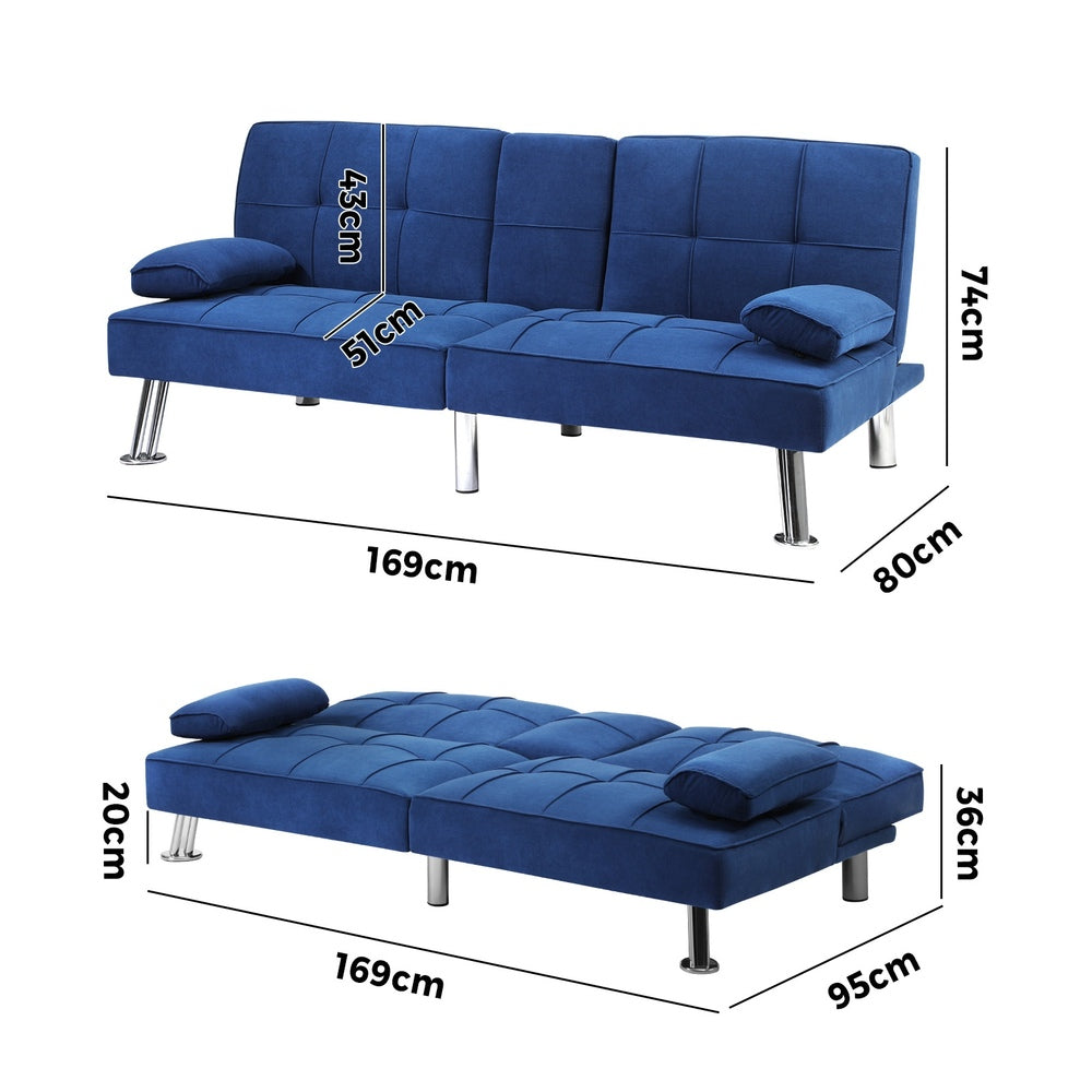 Marlo Two in One 3 Seater Sofa Couch and Fold Out Futon Bed | Adjustable Luxury Futon Sofa Couch