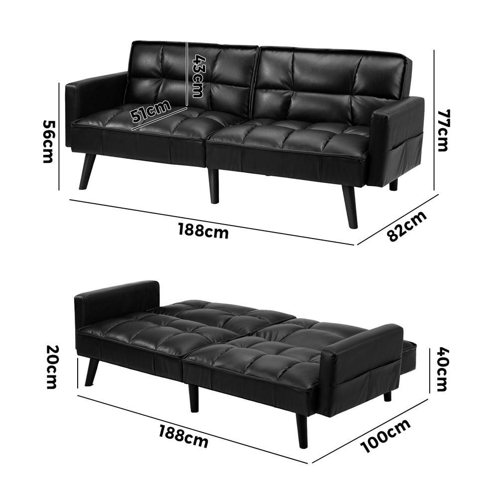 Sierra Two in One 3 Seater Sofa Couch and Fold Out Futon Bed | Super Luxury Converible Futon Sofa Couch | 3 Fabrics