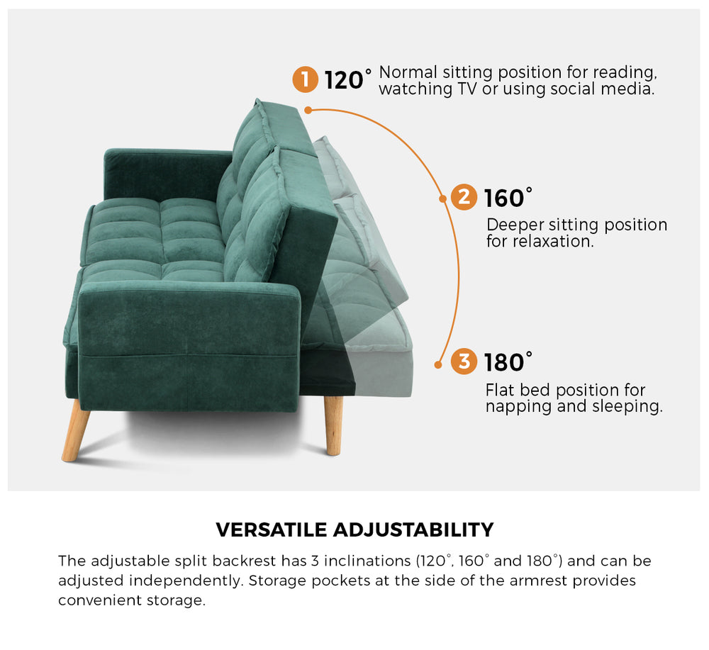 Sierra Two in One 3 Seater Sofa Couch and Fold Out Futon Bed | Super Luxury Converible Futon Sofa Couch | 3 Fabrics