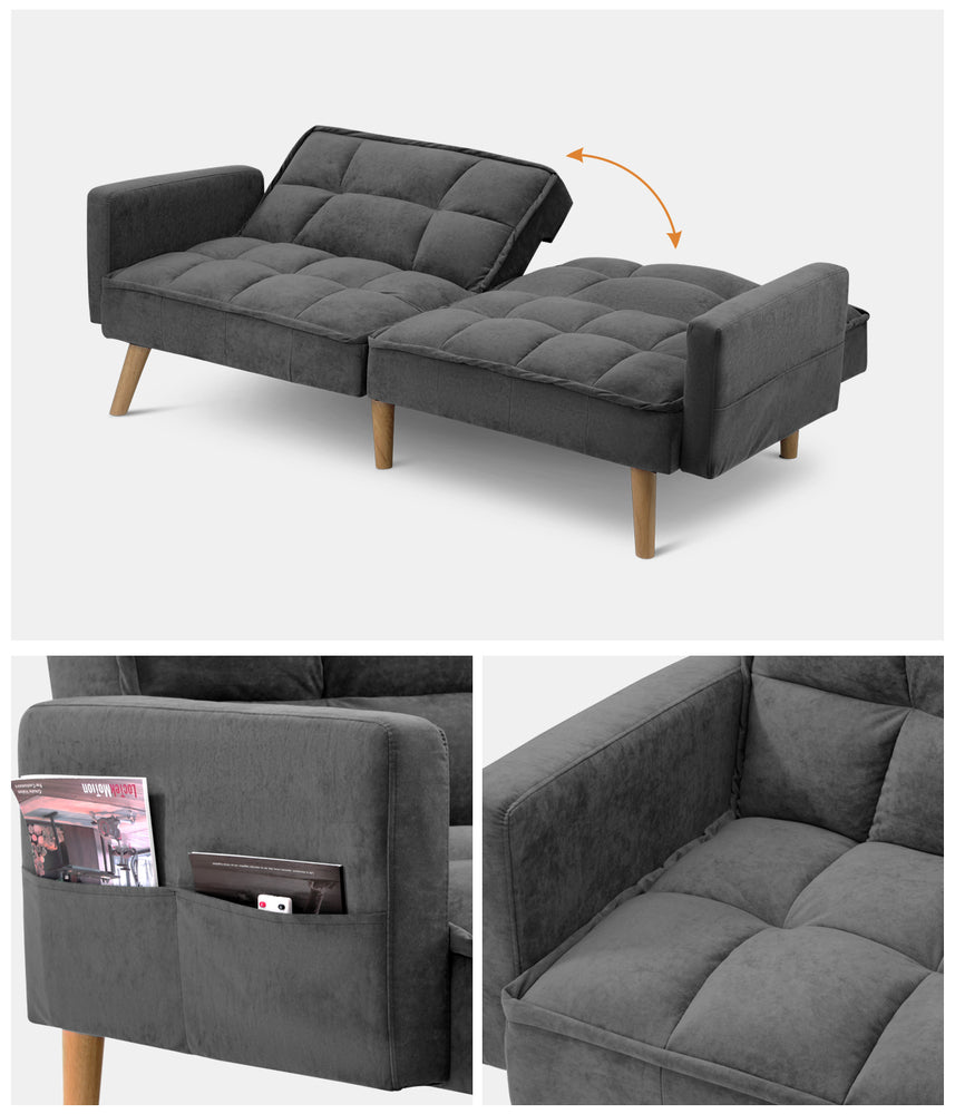 Sierra Two in One 3 Seater Sofa Couch and Fold Out Futon Bed | Super Luxury Converible Futon Sofa Couch | 3 Fabrics