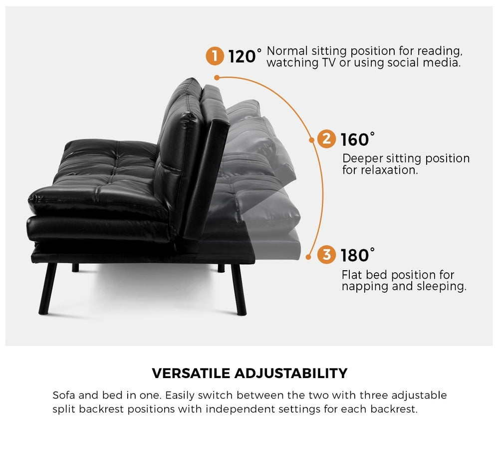 Allure Two in One 3 Seater Sofa Couch and Fold Out Futon Bed | Adjustable Luxury Converible Futon Sofa Couch