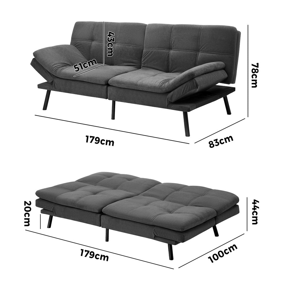 Allure Two in One 3 Seater Sofa Couch and Fold Out Futon Bed | Adjustable Luxury Converible Futon Sofa Couch