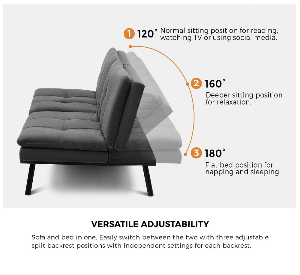 Allure Two in One 3 Seater Sofa Couch and Fold Out Futon Bed | Adjustable Luxury Converible Futon Sofa Couch