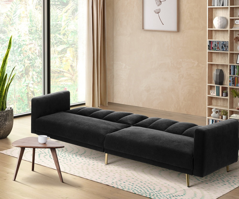 Lucrezia Velvet Two in One 3 Seater Sofa Couch and Fold Out Futon Bed | Adjustable Luxury Futon Sofa Couch | 3 Finishes