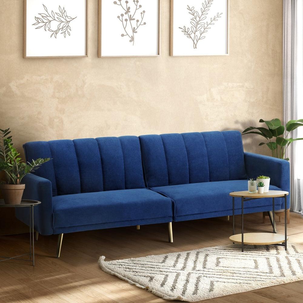 Lucrezia Velvet Two in One 3 Seater Sofa Couch and Fold Out Futon Bed | Adjustable Luxury Futon Sofa Couch | 3 Finishes