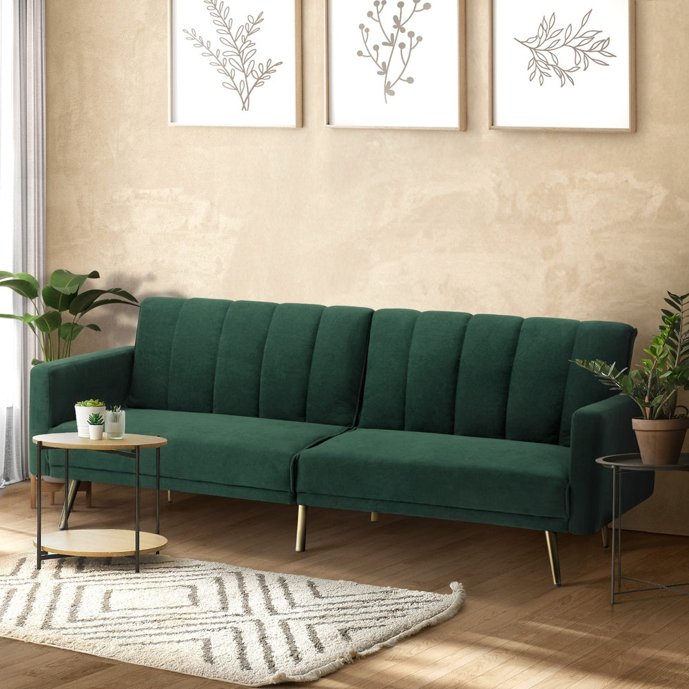 Lucrezia Velvet Two in One 3 Seater Sofa Couch and Fold Out Futon Bed | Adjustable Luxury Futon Sofa Couch | 3 Finishes