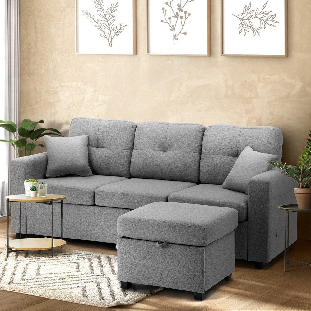 Parisi 3 Seater Premium Storage Sofa with Ottoman | Versatile Sofa Couch Set with Modular Ottoman and Storage