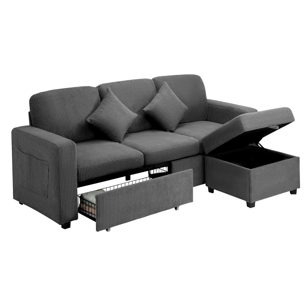 Parisi 3 Seater Premium Storage Sofa with Ottoman | Versatile Sofa Couch Set with Modular Ottoman and Storage