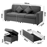 Parisi 3 Seater Premium Storage Sofa with Ottoman | Versatile Sofa Couch Set with Modular Ottoman and Storage