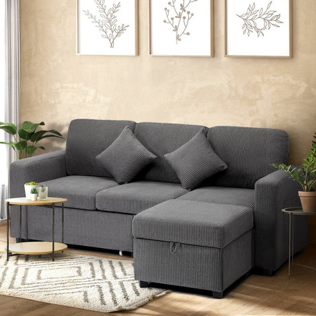 Parisi 3 Seater Premium Storage Sofa with Ottoman | Versatile Sofa Couch Set with Modular Ottoman and Storage | 2 Finishes