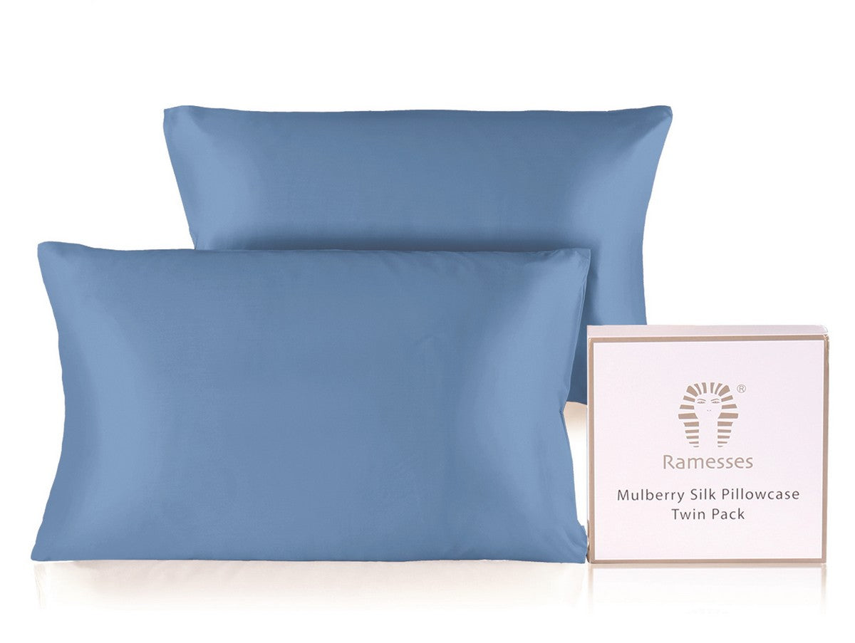 Ramesses Ultra Soft Premium Twin Pack Mulberry Silk Pillowcases | Set of Two Natural Hypoallergenic Silk Pillowcases | 10 Colours