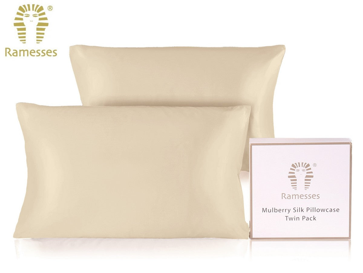 Ramesses Ultra Soft Premium Twin Pack Mulberry Silk Pillowcases | Set of Two Natural Hypoallergenic Silk Pillowcases | 10 Colours