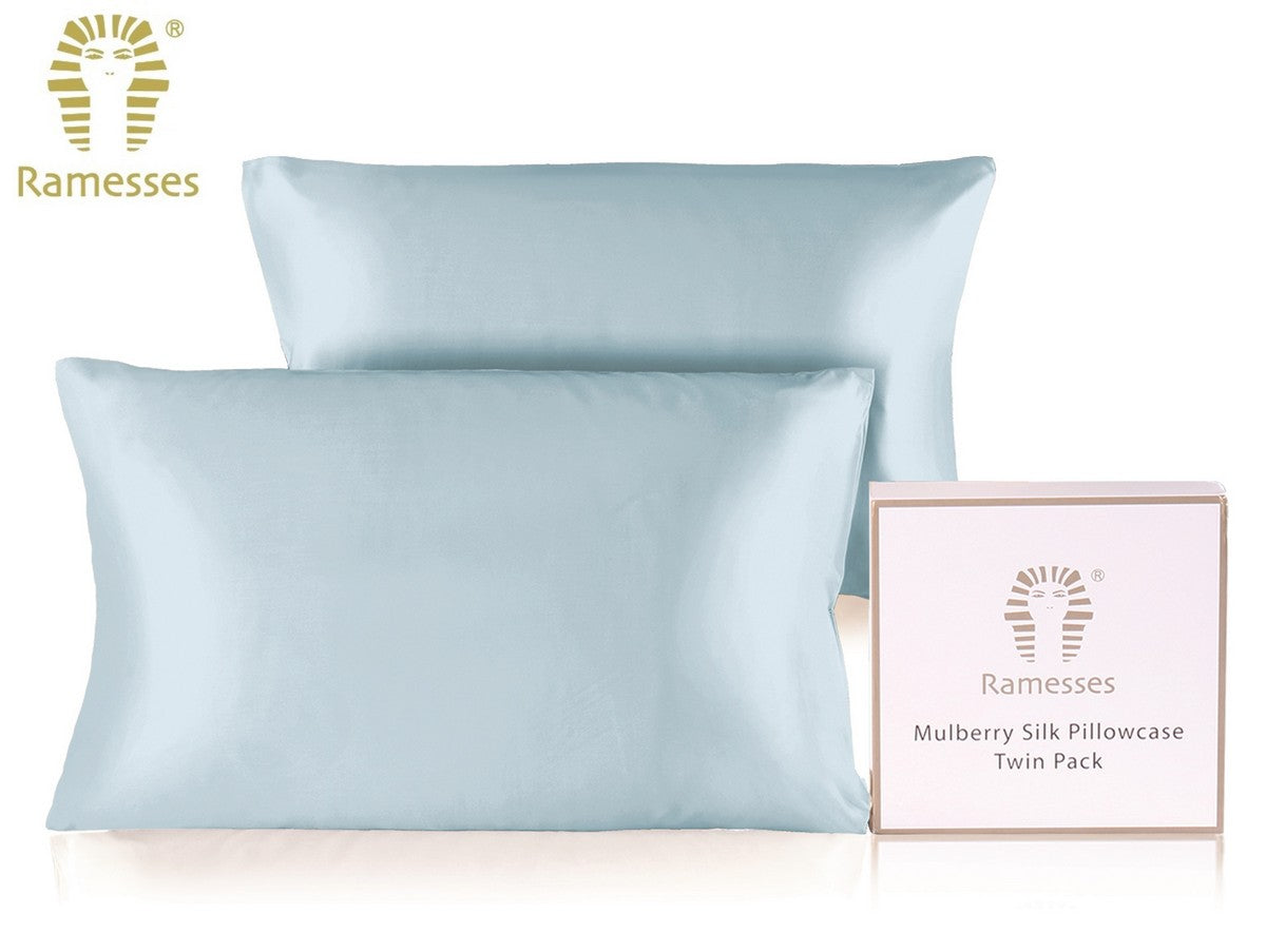 Ramesses Ultra Soft Premium Twin Pack Mulberry Silk Pillowcases | Set of Two Natural Hypoallergenic Silk Pillowcases | 10 Colours