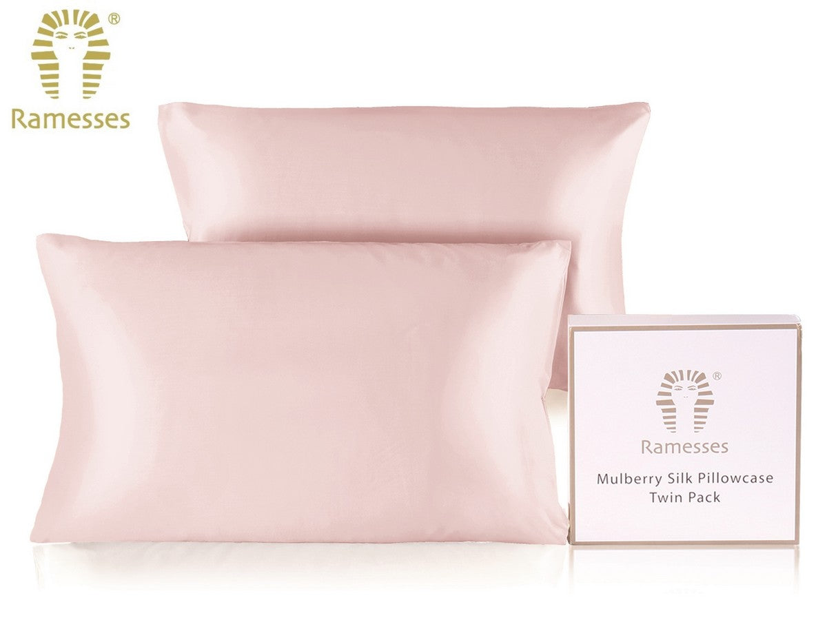 Ramesses Ultra Soft Premium Twin Pack Mulberry Silk Pillowcases | Set of Two Natural Hypoallergenic Silk Pillowcases | 10 Colours