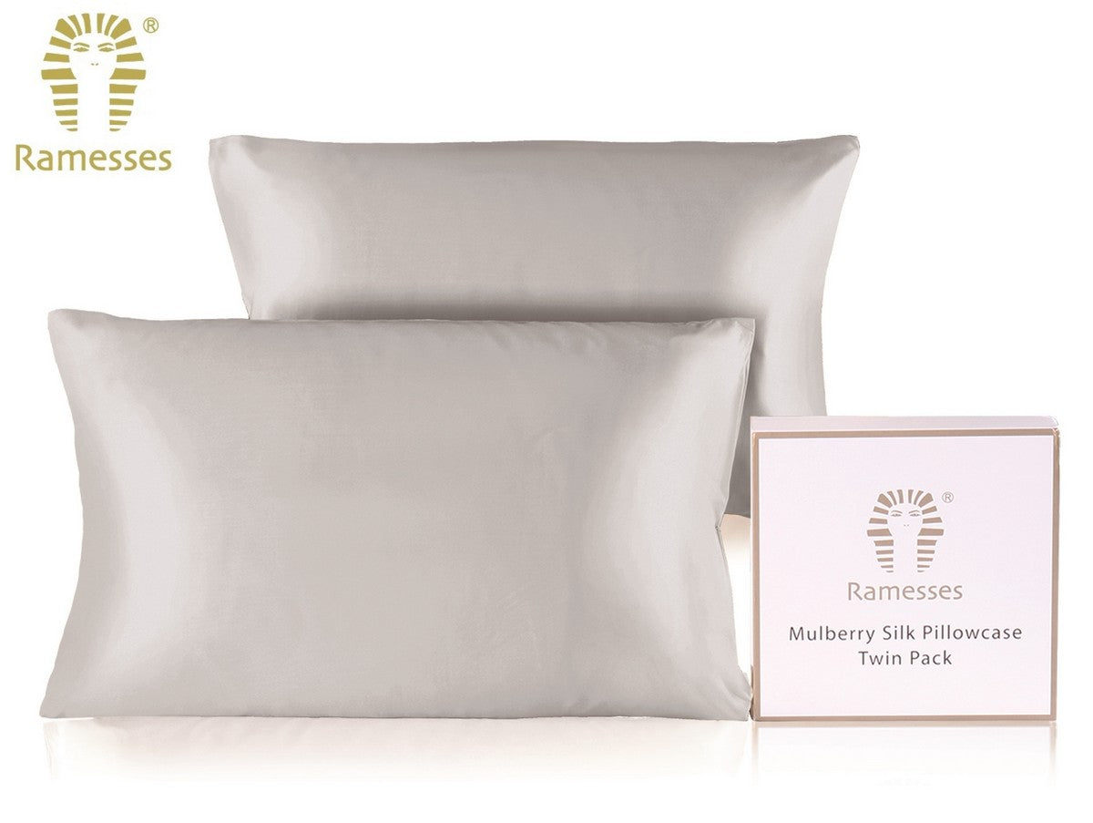 Ramesses Ultra Soft Premium Twin Pack Mulberry Silk Pillowcases | Set of Two Natural Hypoallergenic Silk Pillowcases | 10 Colours