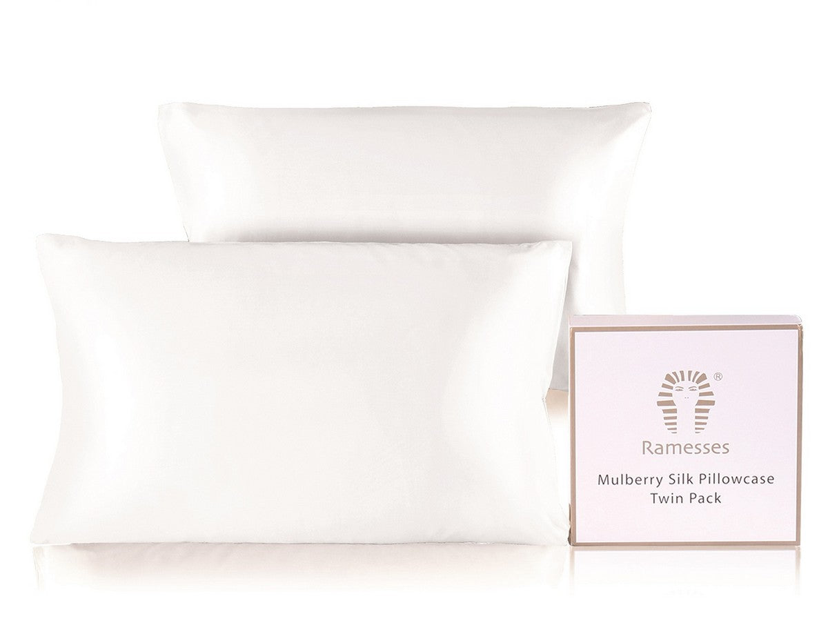 Ramesses Ultra Soft Premium Twin Pack Mulberry Silk Pillowcases | Set of Two Natural Hypoallergenic Silk Pillowcases | 10 Colours