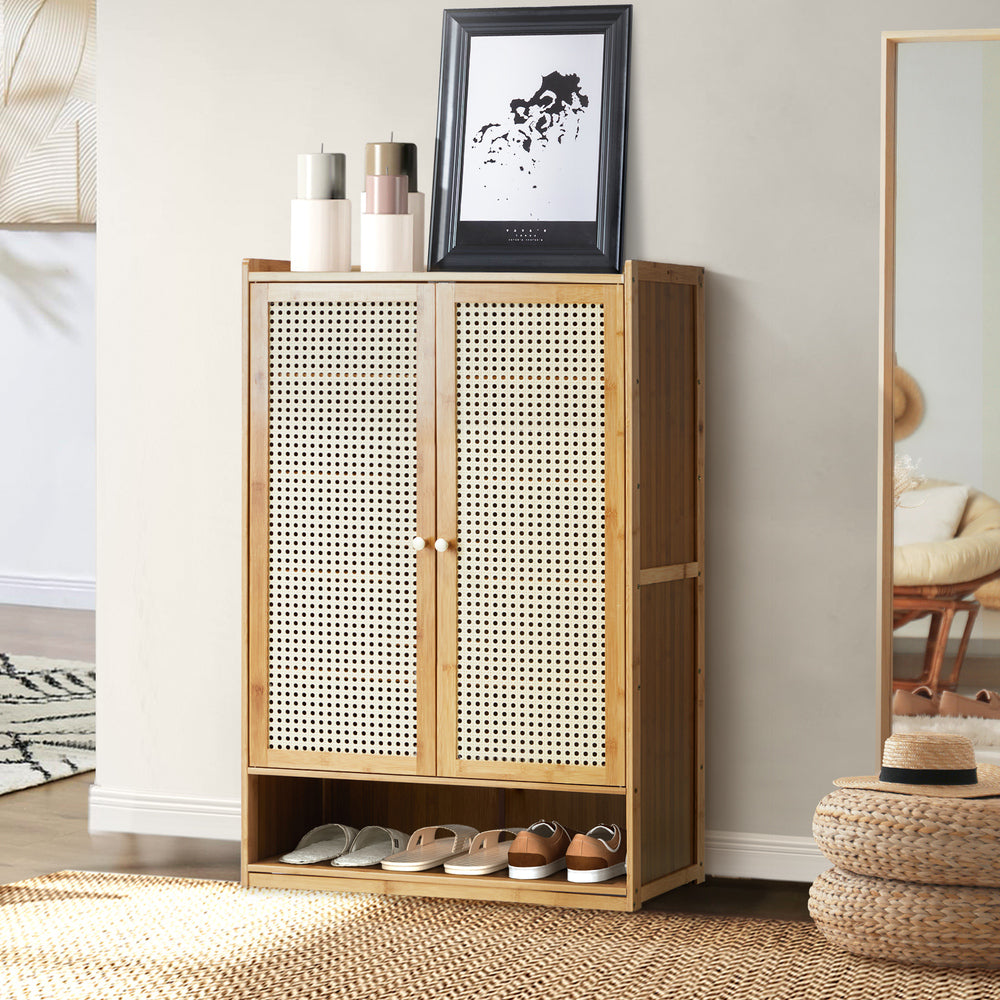 Bamboo Centrum Modern 30-70 Pair Shoe Cabinet  | Rattan Style Bamboo Shoe Storage Organiser