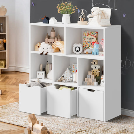 Scandi Kids Storage Organiser in White | 8 Compartment Removable Storage Cube with Boxes