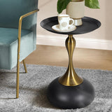 Stemio Designer Two Tone Metal Round Side Table | Verstaile Multi Use End Table Bedside Table in Black or White