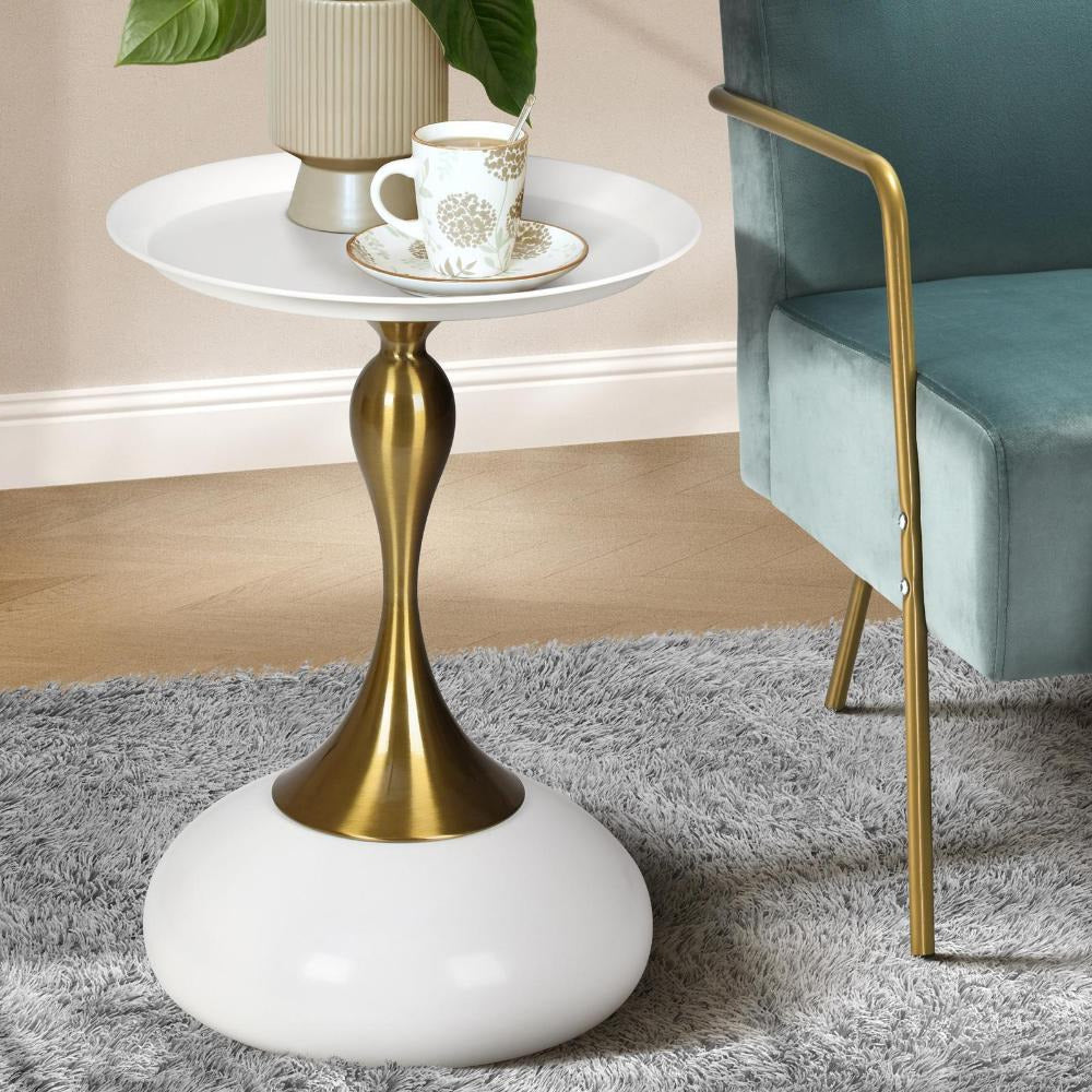 Stemio Designer Two Tone Metal Round Side Table | Verstaile Multi Use End Table Bedside Table in Black or White