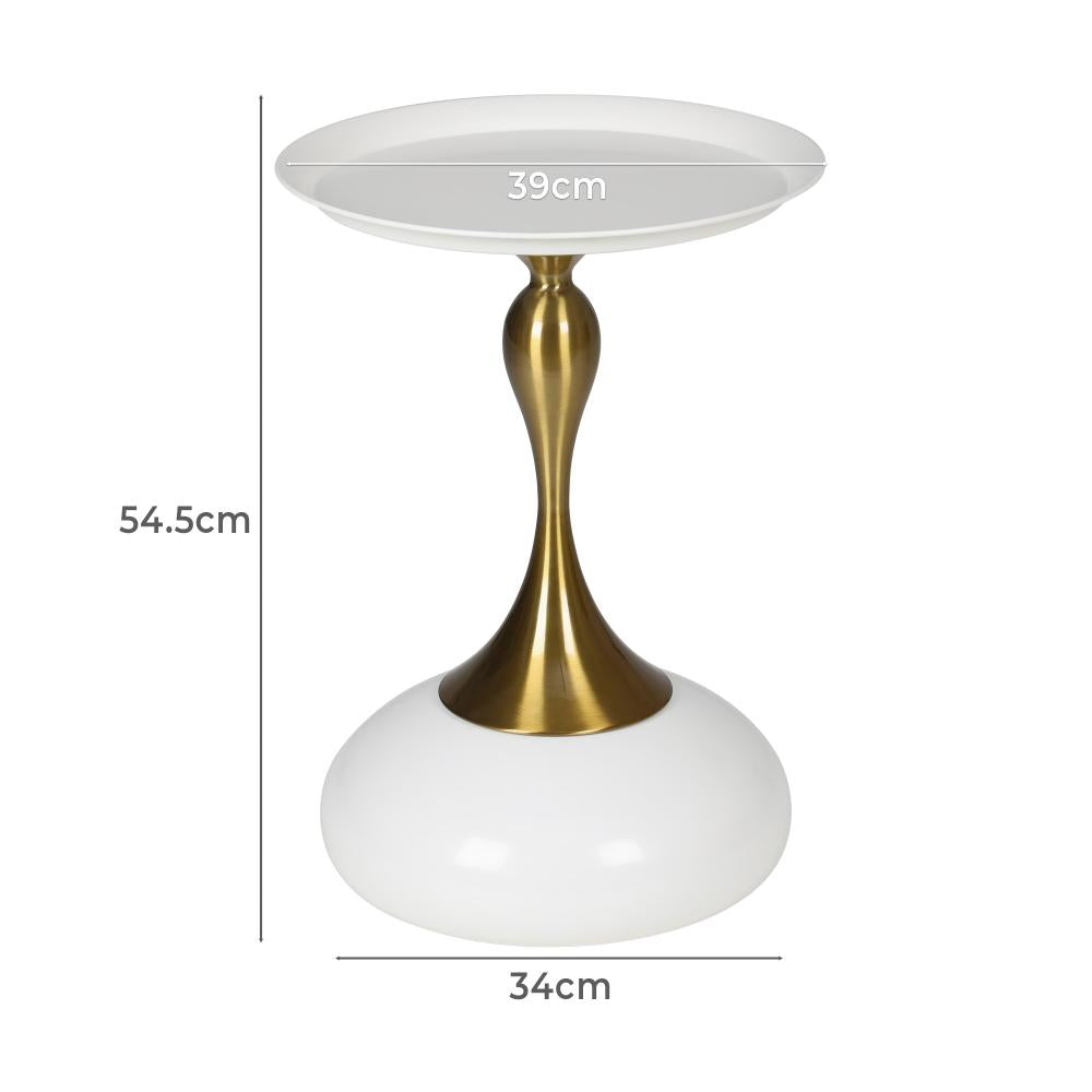 Stemio Designer Two Tone Metal Round Side Table | Verstaile Multi Use End Table Bedside Table in Black or White